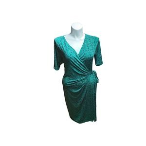 Motherhood Maternity Women's V-Neck Wraparound Dress Green Black (Size: XL)